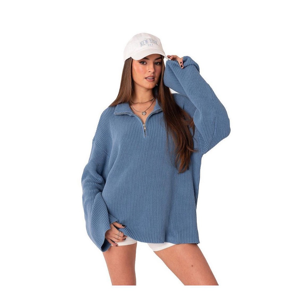 Women's Oversized Quarter Zip High Neck Rib
Sweater